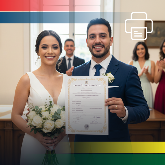 Certidão de Casamento ou transcrição 2ª via física (impressa em papel oficial e enviada pelos Correios)