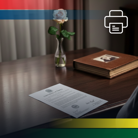 Certidão de Óbito 2ª via física (impressa em papel oficial e enviada pelos Correios)